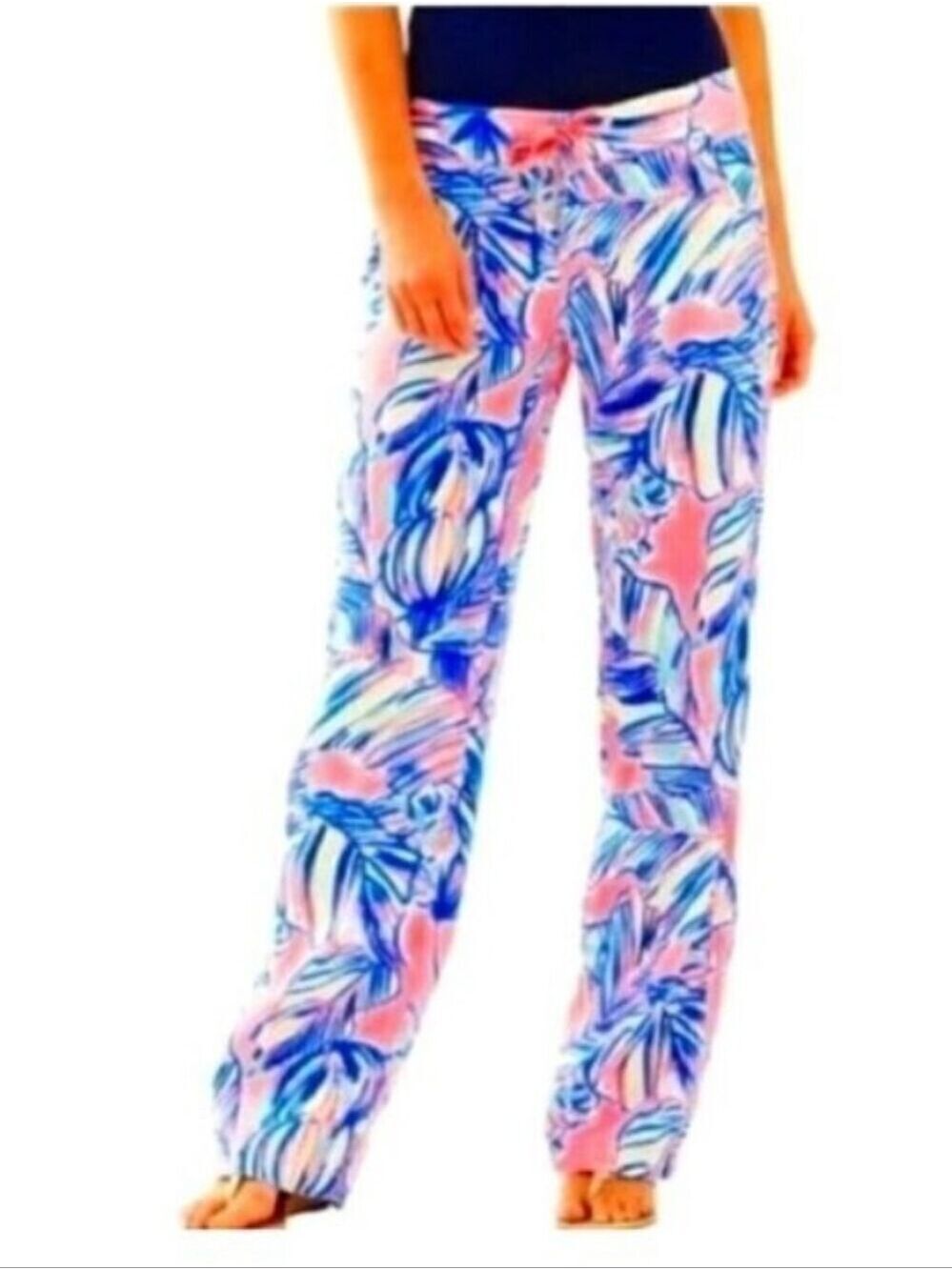 Lilly Pulitzer Tiki Pink Cabana Crazed Linen Galley Beach Pants Size 00